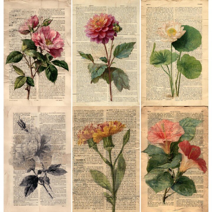 vintage – 56 Vintage Flower Book Junk Journal Pages