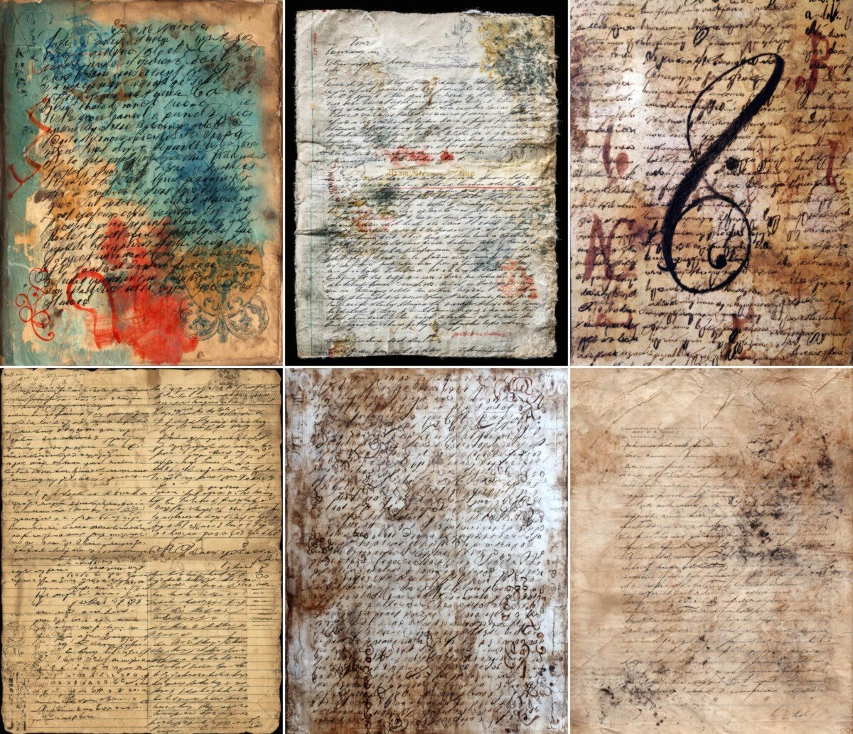 vintage – 52 Vintage Letter Asemic Script Junk Journal kit
