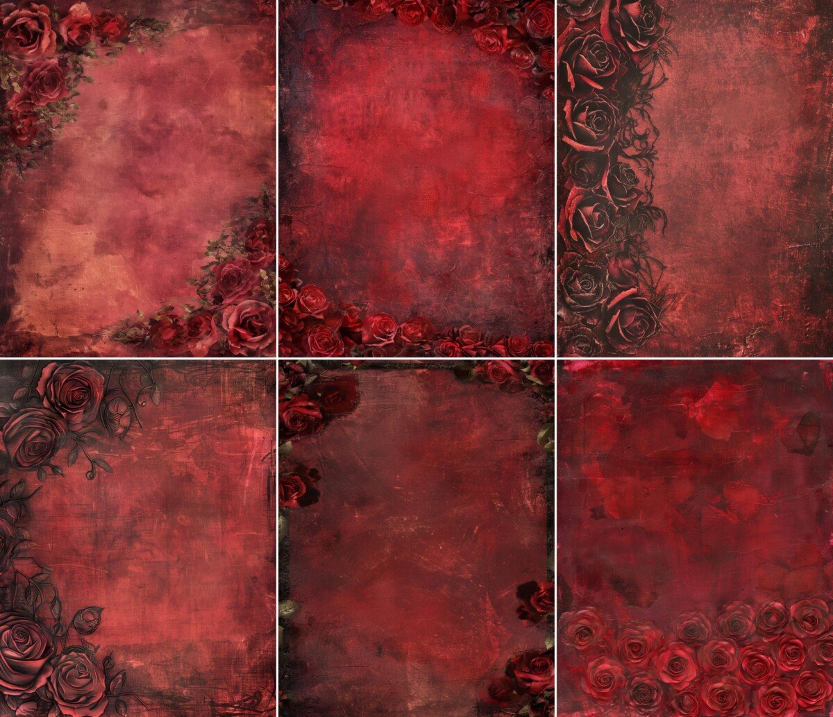 vintage – 52 Vintage Rose Pages, Distressed Red Junk Journal Pages, Journal Supplies, Scrapbooking Supplies, Rose Junk Journal Kit, Digital Download