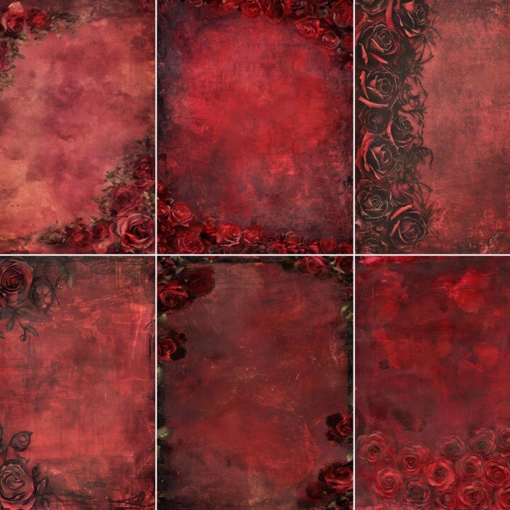 vintage – 52 Vintage Rose Pages, Distressed Red Junk Journal Pages, Journal Supplies, Scrapbooking Supplies, Rose Junk Journal Kit, Digital Download