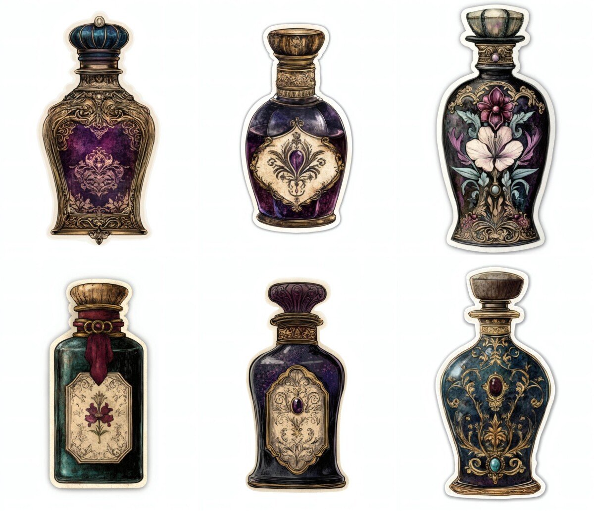 victorian – 29 Victorian Ink Bottle Junk Journal Stickers