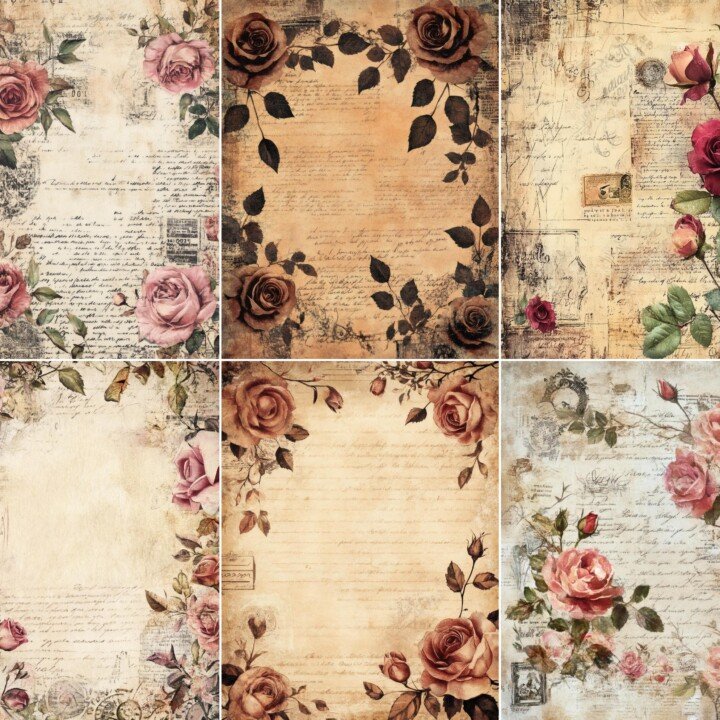 vintage – 48 Vintage Rose Junk Journal Pages