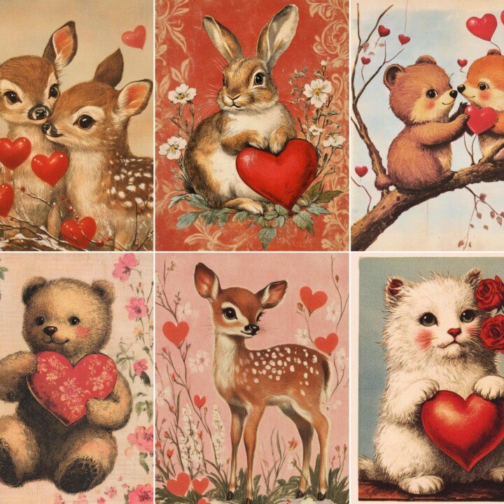 vintage – 48 Vintage Valentine Animal Journal Pages
