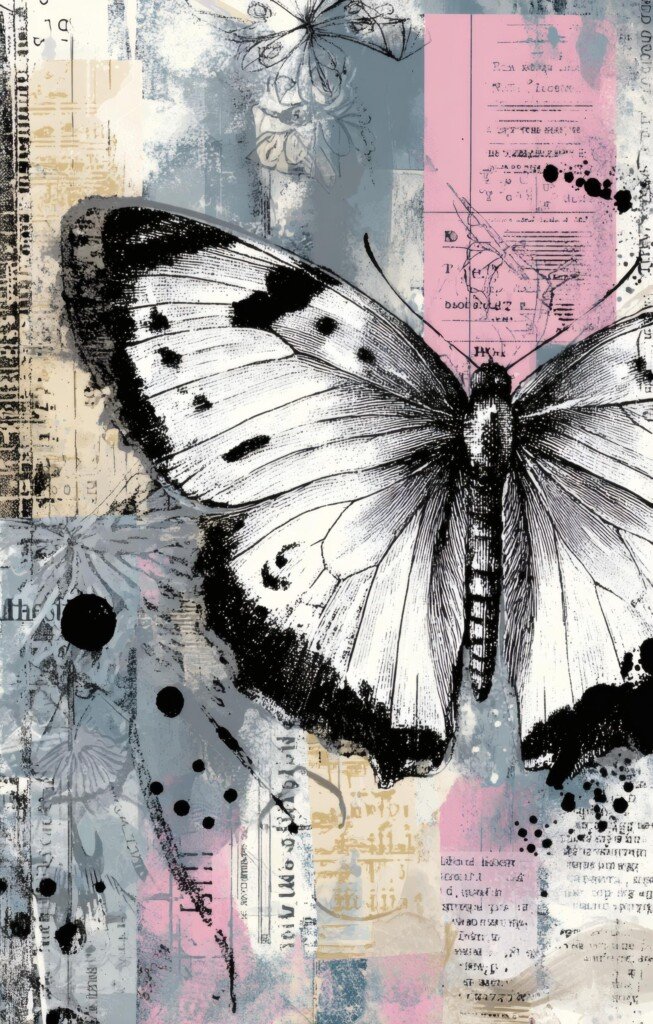 Vintage Butterfly Journal Pages: individual artwork preview
