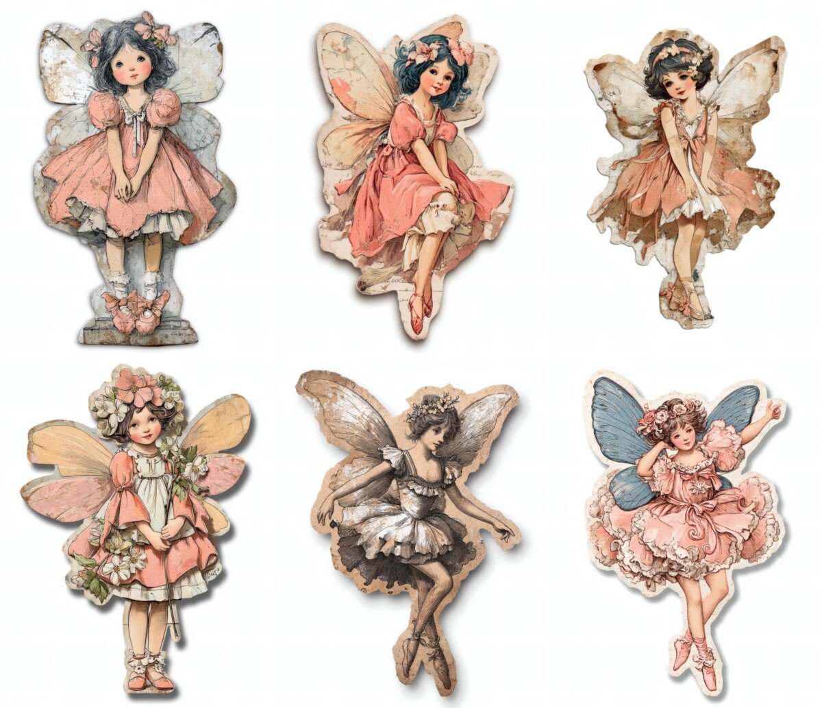 fairy – 24 Fairy Doll Junk Journal Stickers