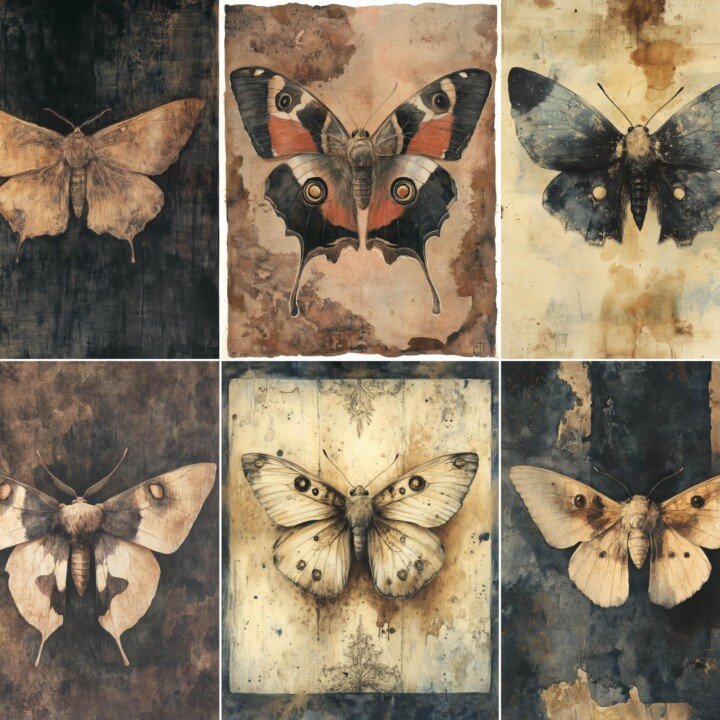 vintage – 52 Vintage Moth Junk Journal Pages