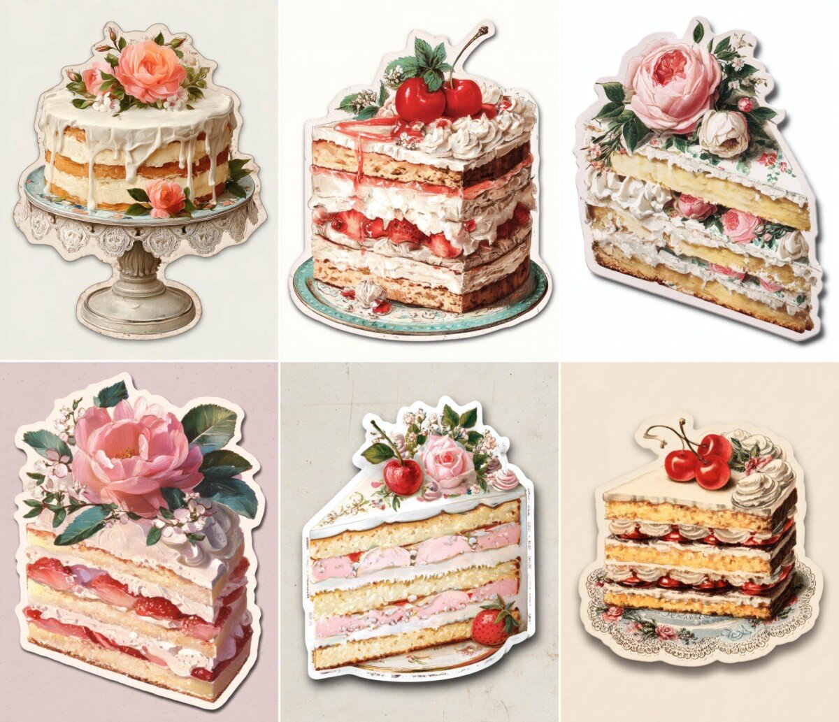 vintage – 24 Vintage Cake Ephemera Cuts Stickers