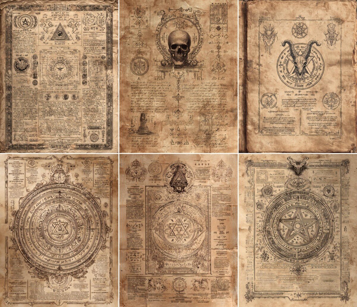 occult – 47 Occult Symbol Pages, Vintage Grimoire Journal Papers, Junk Journal Supplies, Dark Manuscript, Mystic Script Ephemera, Digital Download