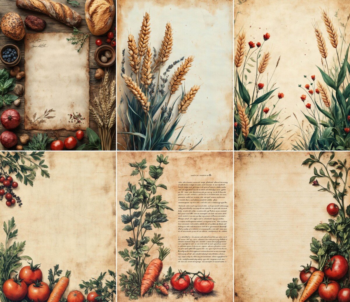 vintage – 49 Vintage Recipe Pages, Blank Writing Journal Sheets, Minimal Kitchen Paper Set, Baking Notes Layout, Antique Style Pages, Digital Download