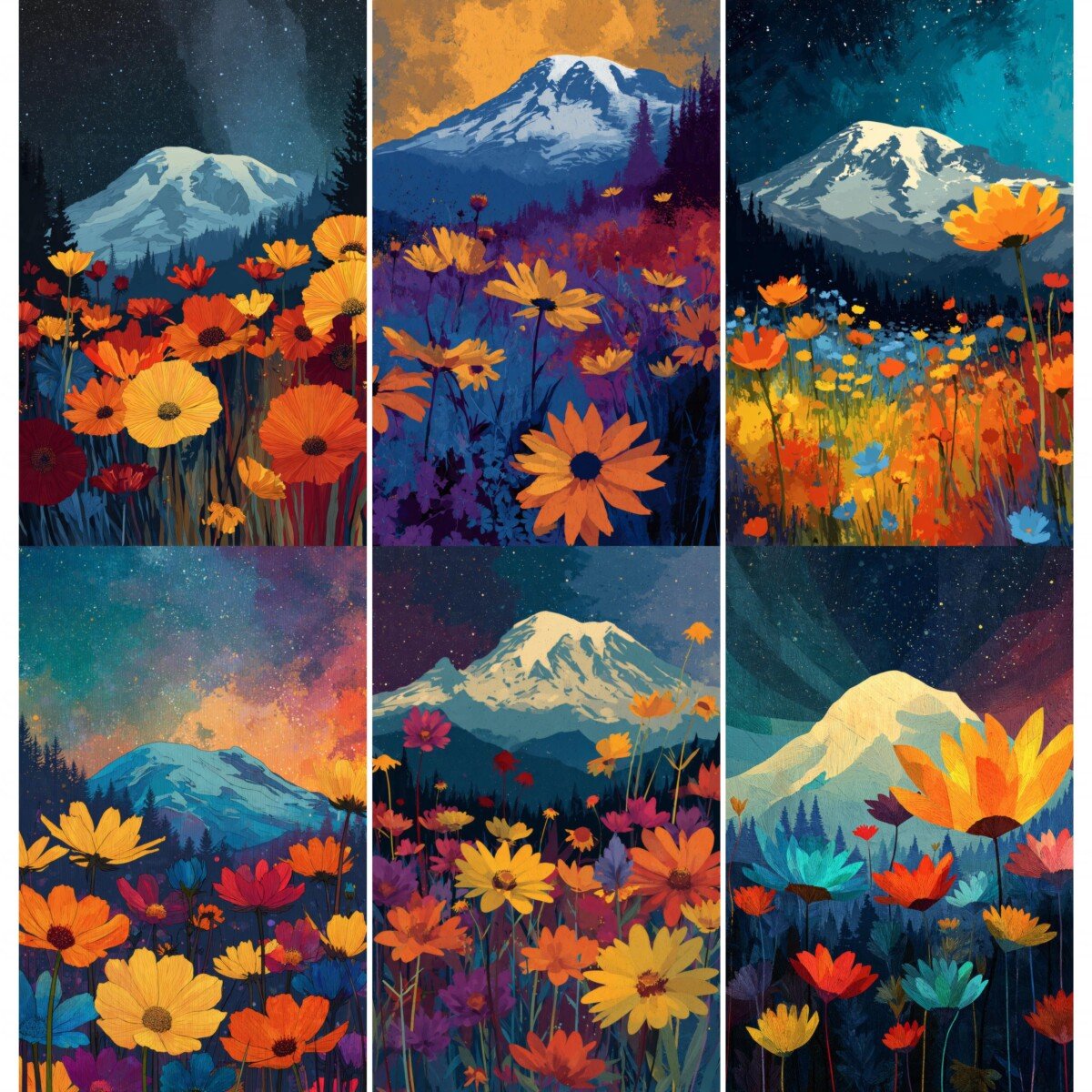 Nature journal page preview featuring mountain scenery and colourful wildflowers