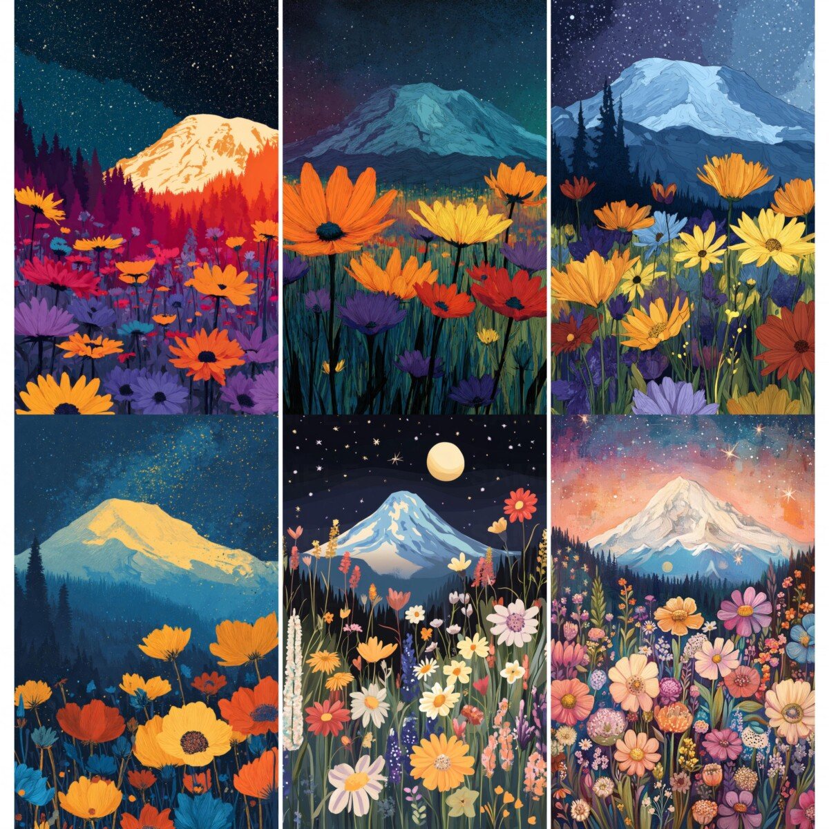 Nature journal page preview featuring mountain scenery and colourful wildflowers