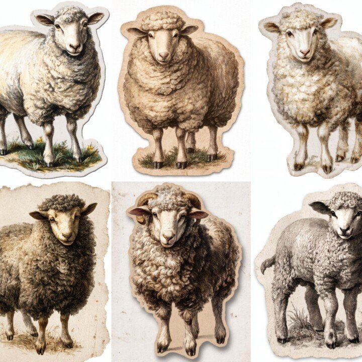sheep – 24 Sheep Farm Ephemera Cuts Stickers