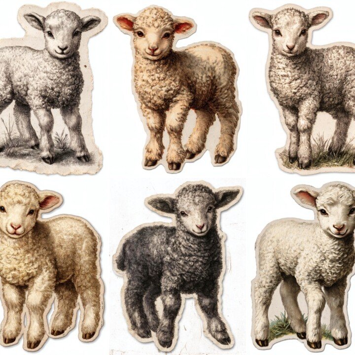 baby – 24 Baby Sheep Ephemera Cuts Stickers