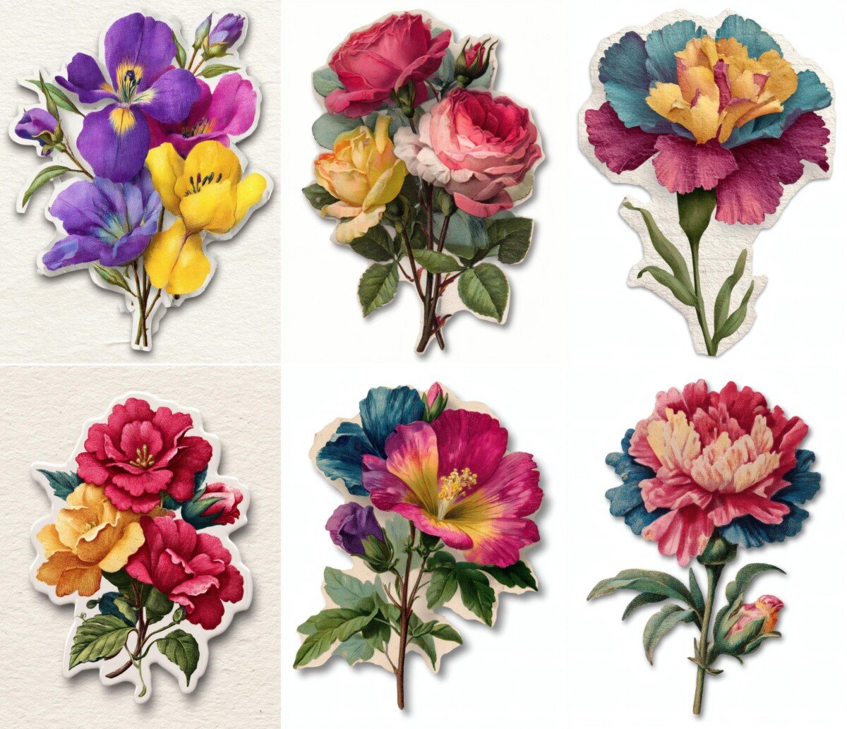 fabric – 24 Fabric Flower Ephemera Cuts Stickers