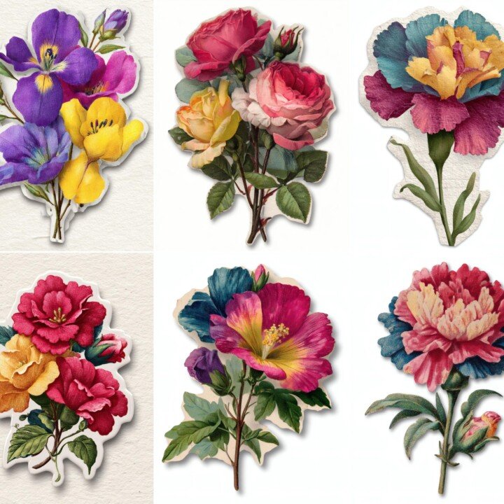 fabric – 24 Fabric Flower Ephemera Cuts Stickers