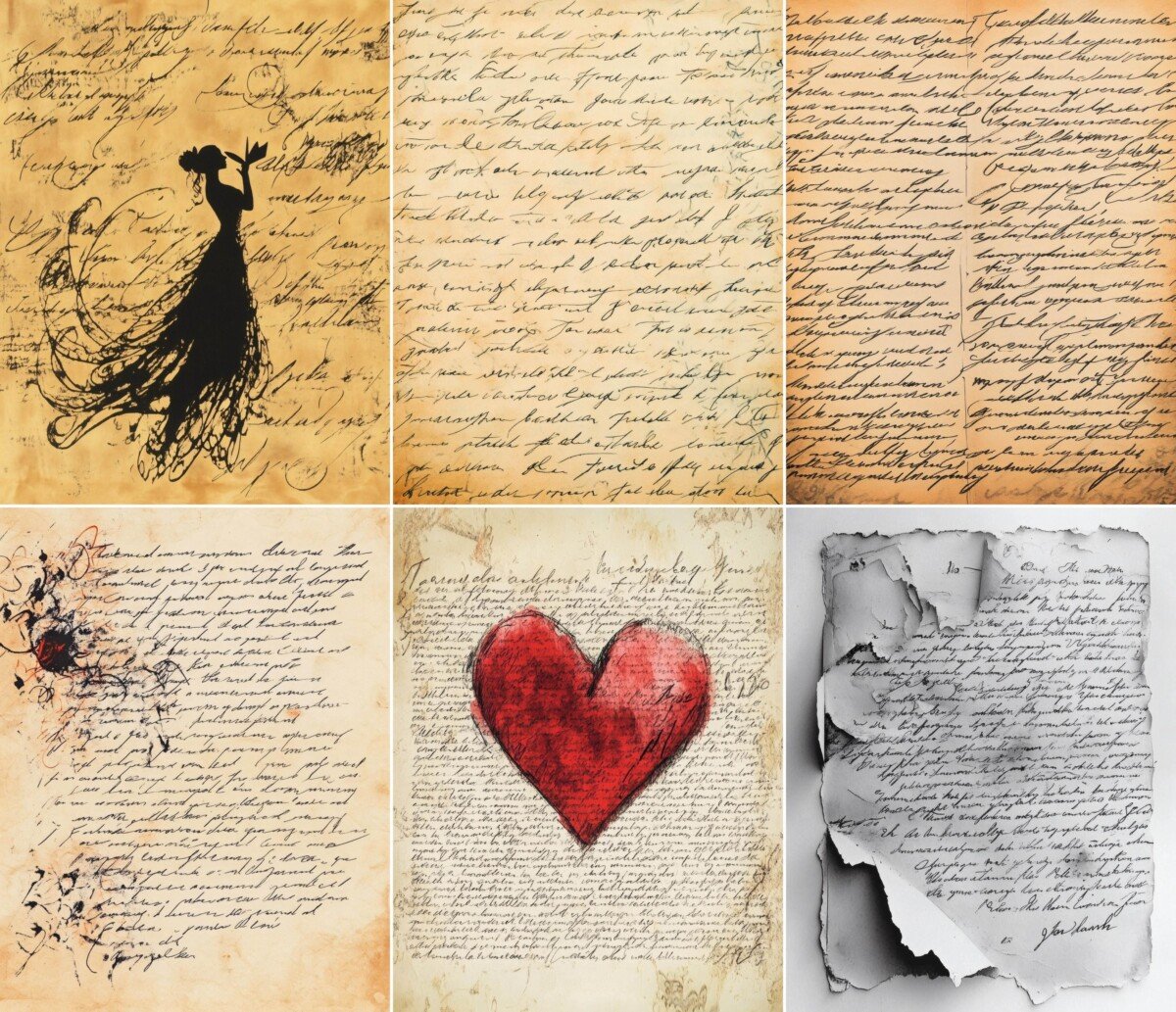 Cursive letter backgrounds with faded ink and warm paper textures