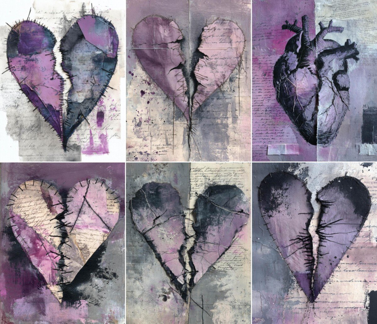 junk – 52 Broken Heart Grunge Art Junk Journal Pages