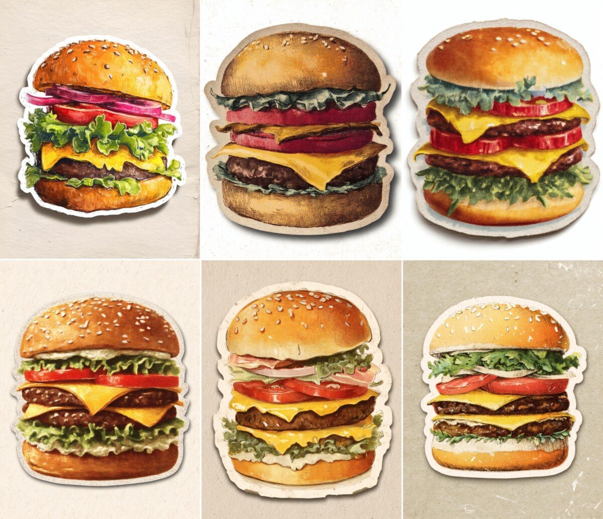 burger – 24 Burger Junk Journal Supplies Stickers