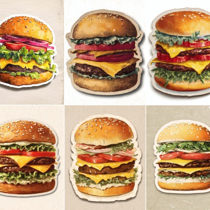burger – 24 Burger Junk Journal Supplies Stickers