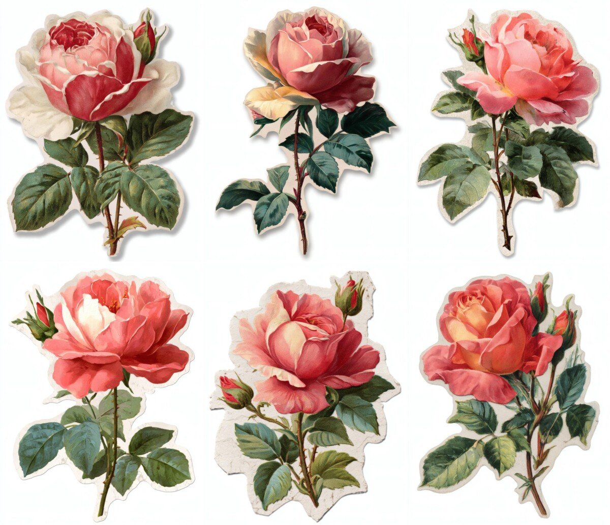 rose – 24 Rose Junk Journal Supplies Stickers