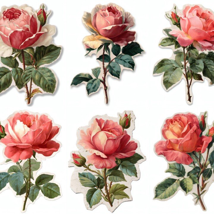 rose – 24 Rose Junk Journal Supplies Stickers
