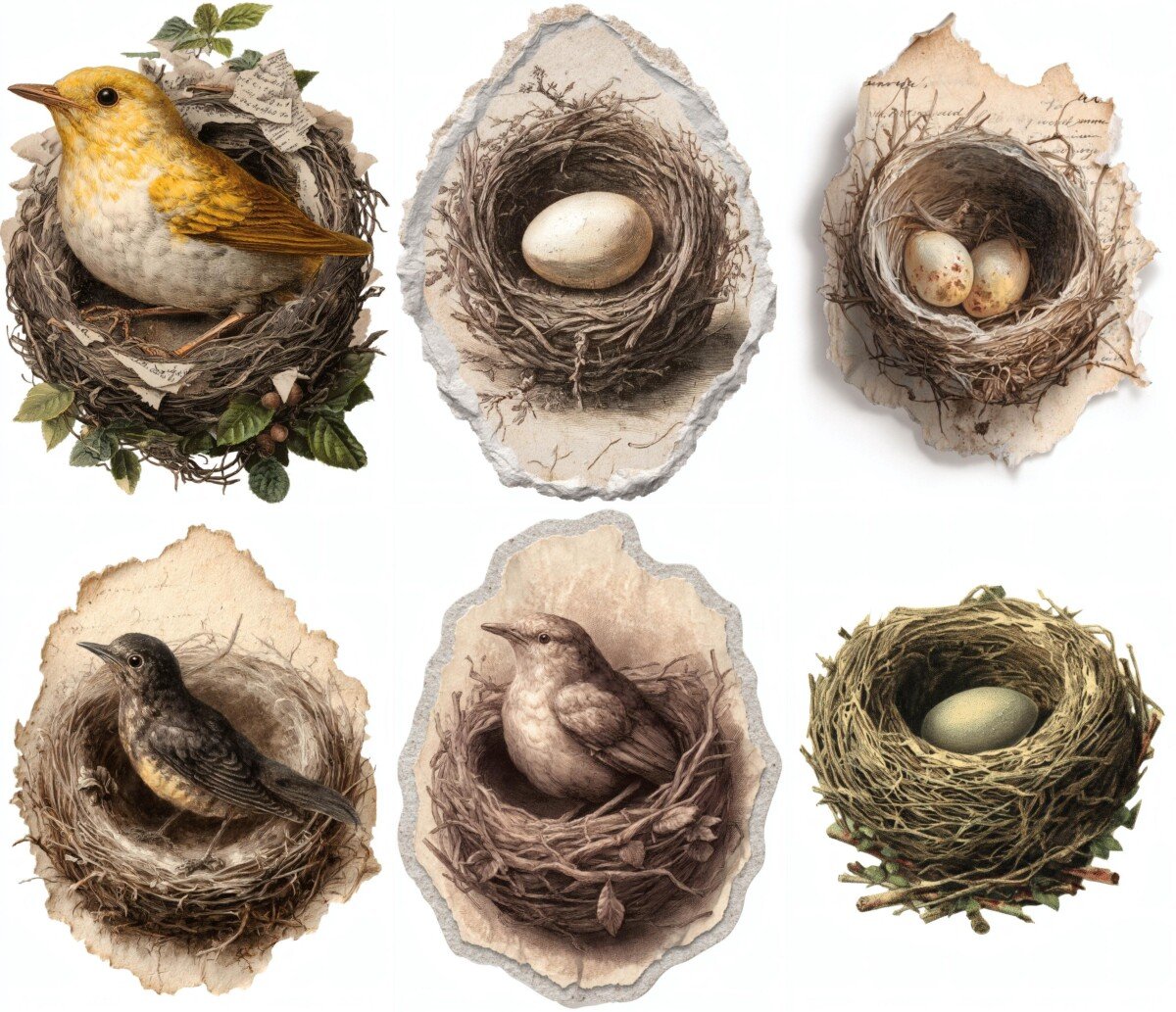 bird – 24 Bird Nest Junk Journal Stickers