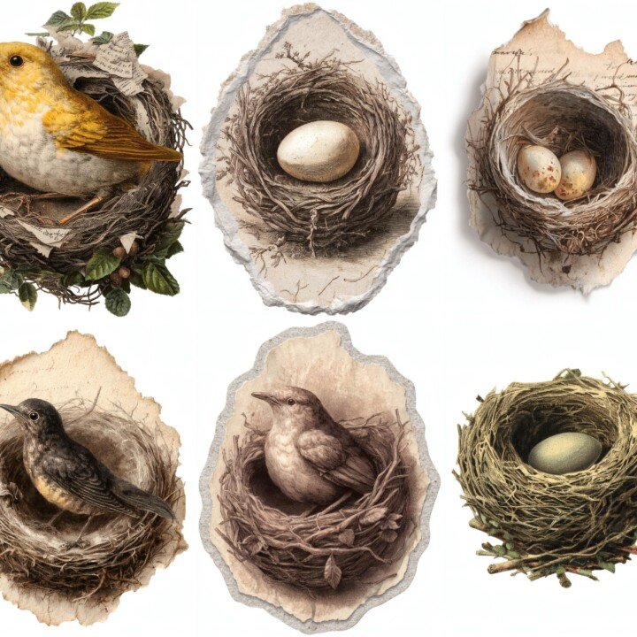 bird – 24 Bird Nest Junk Journal Stickers