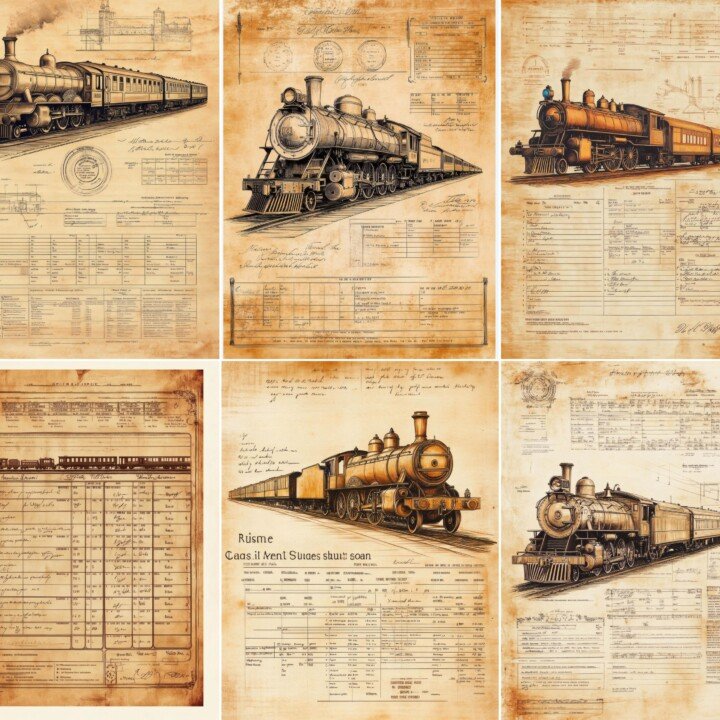 steam – 50 Steam Train Schedule Junk Journal Pages