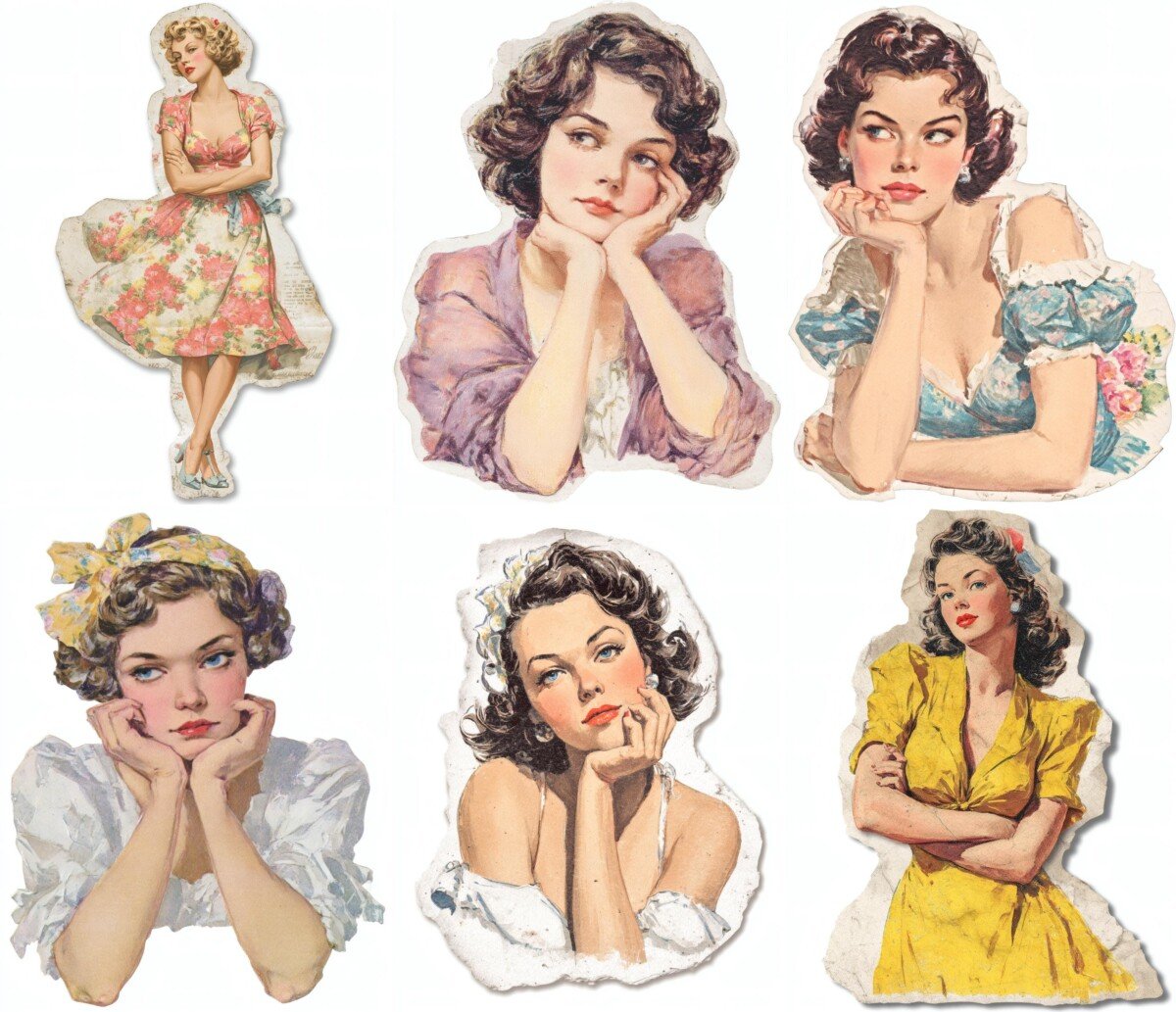 vintage – 24 Vintage 1950s Girl Junk Journal Stickers