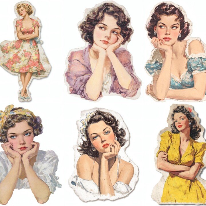 vintage – 24 Vintage 1950s Girl Junk Journal Stickers