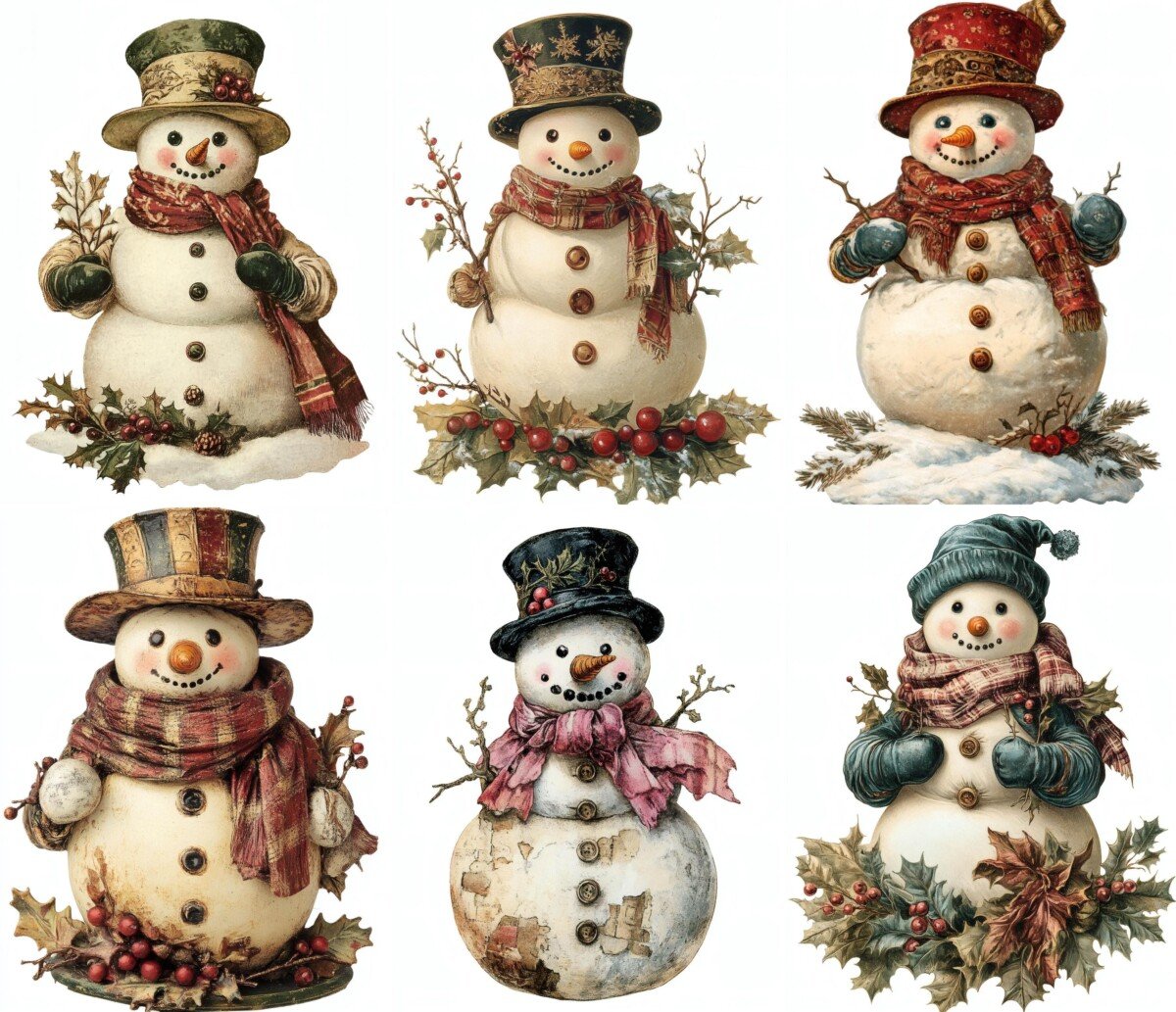 vintage – 32 Vintage Snowman German Scrap Junk Journal Supplies Stickers
