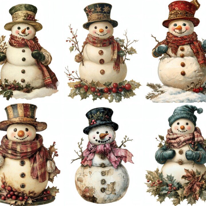 vintage – 32 Vintage Snowman German Scrap Junk Journal Supplies Stickers