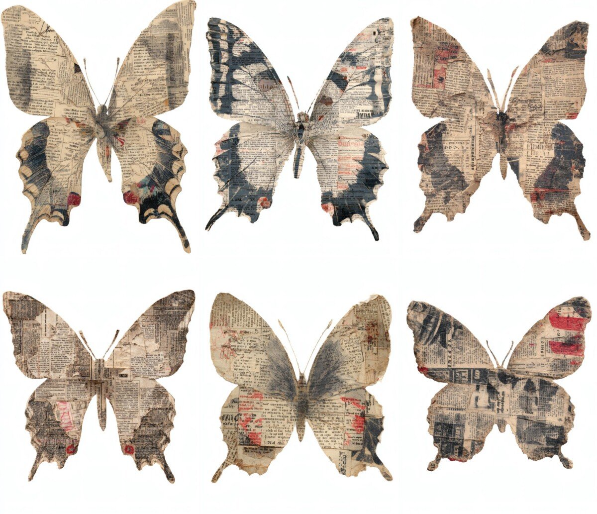 butterfly – 32 Butterfly in Newspaper Junk Journal Stickers