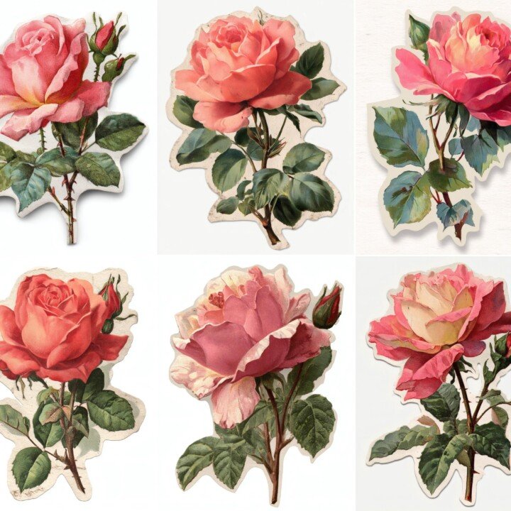 top – 24 Top View Rose Junk Journal Fussy Cuts
