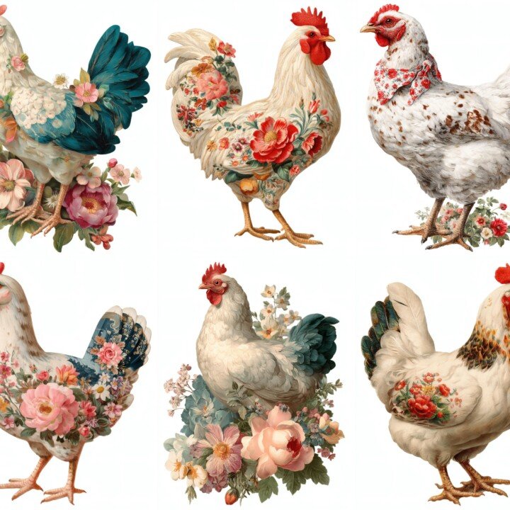 folksy – 24 Folksy Chicken Fussy Cuts, Farmhouse Clipart Set, Rustic Bird Scrapbook Elements, Junk Journal Supplies, Digital Download