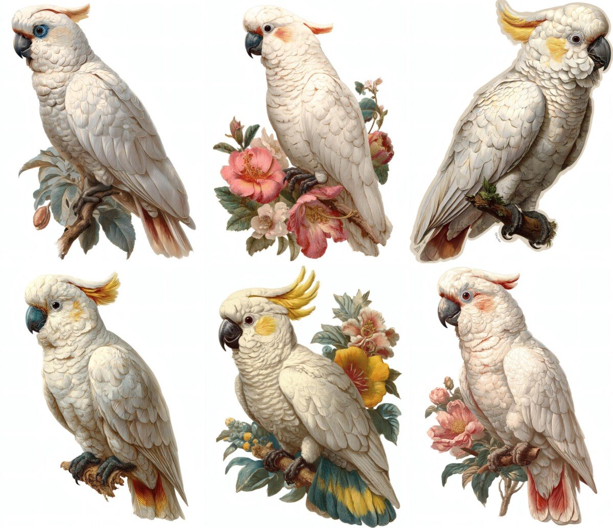 cockatoo – 24 Cockatoo Junk Journal Fussy Cuts
