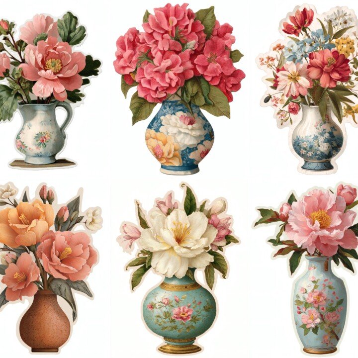 floral – 24 Floral Vase Junk Journal Fussy Cuts