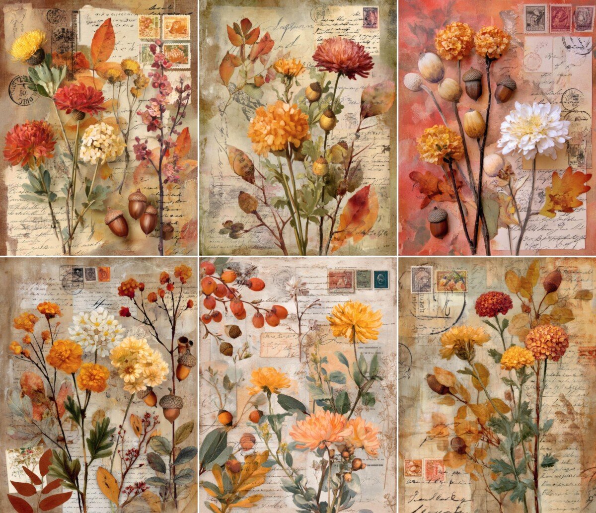 vintage – 52 Vintage Autumn Collage Papers Junk Journal Pages