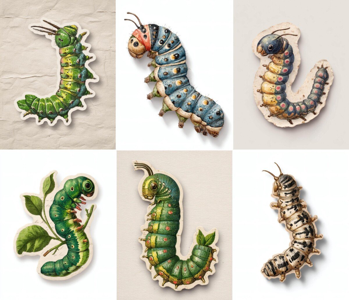 caterpillar – 24 Caterpillar Junk Journal Supplies Stickers