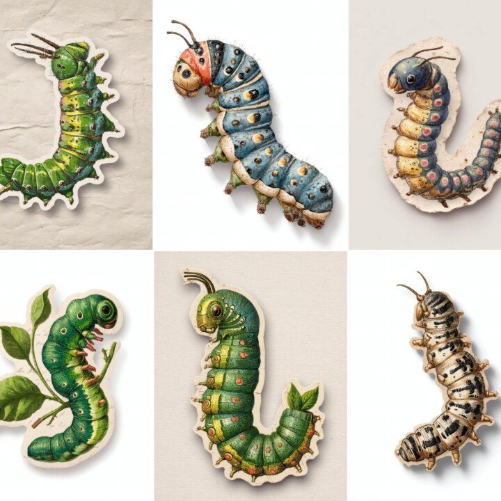 caterpillar – 24 Caterpillar Junk Journal Supplies Stickers