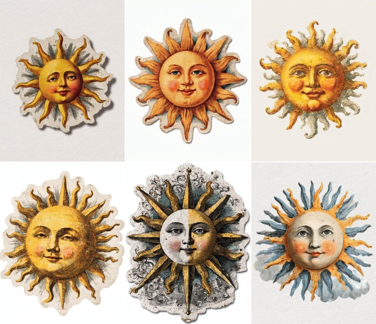 vintage – 24 Vintage Sun Junk Journal Supplies Stickers