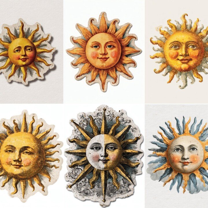 vintage – 24 Vintage Sun Junk Journal Supplies Stickers