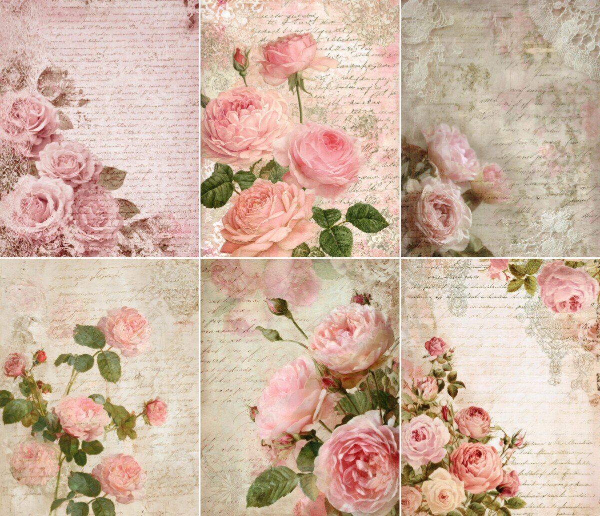 pink – 52 Pink Rose Lace Junk Journal Pages
