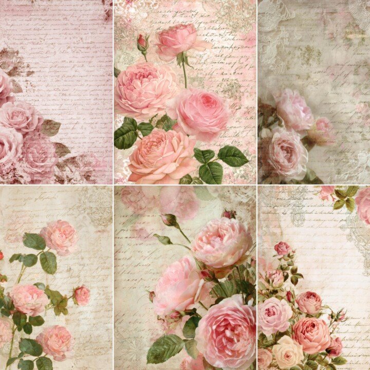 pink – 52 Pink Rose Lace Junk Journal Pages
