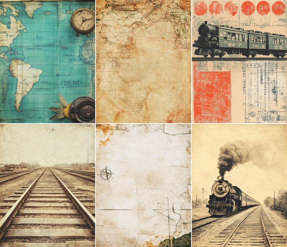 vintage – 48 Vintage Travel Railway Journal Pages