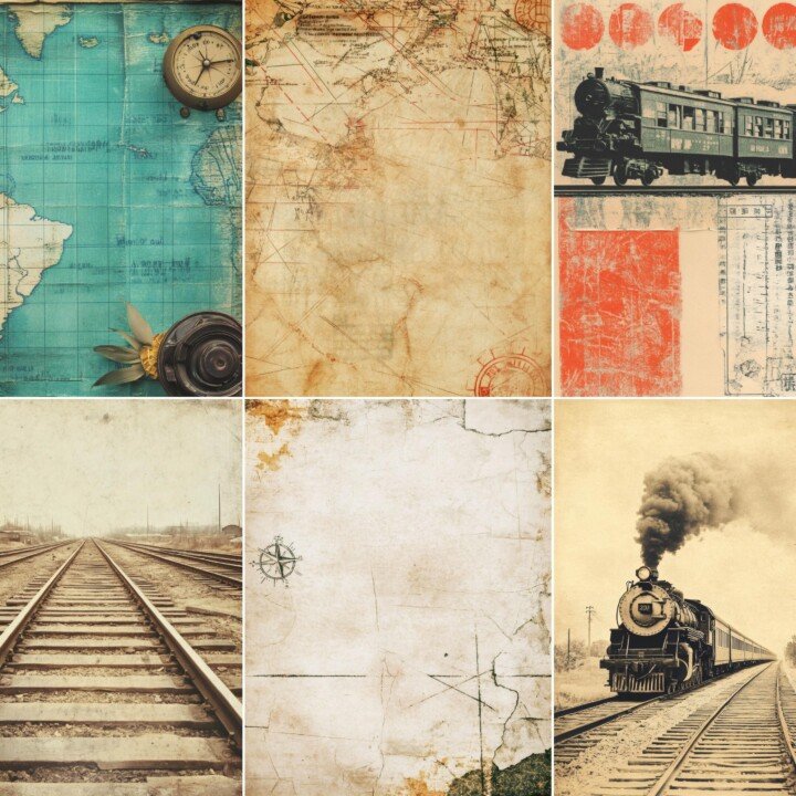 vintage – 48 Vintage Travel Railway Journal Pages