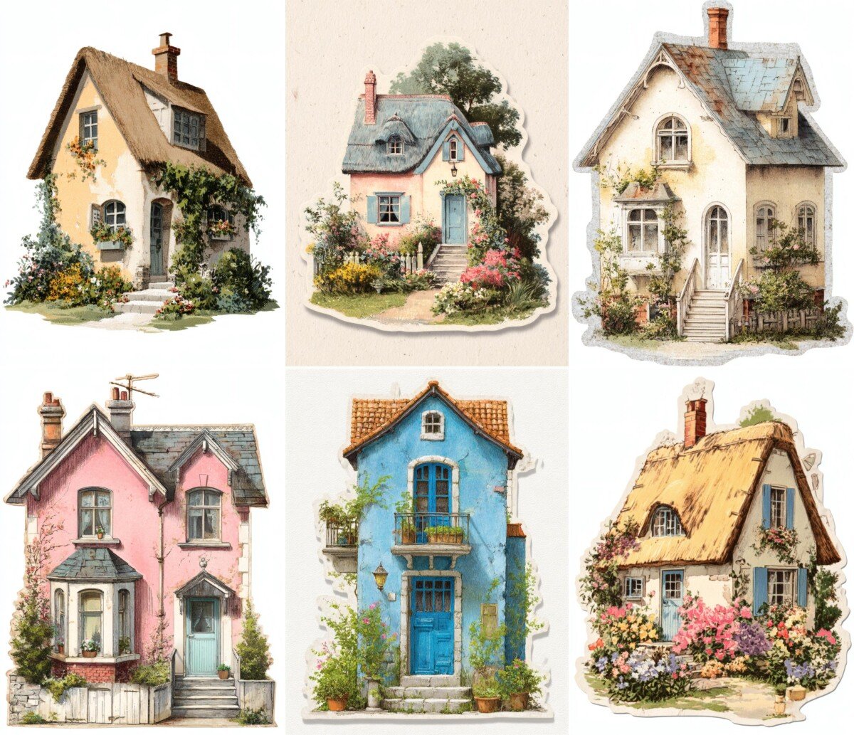 pastel – 24 Pastel Cottage Ephemera Cuts, Vintage Die Cut Clipart, Junk Journal Fussy Cuts, Printable Stickers, Scrapbook Supplies, Digital Download