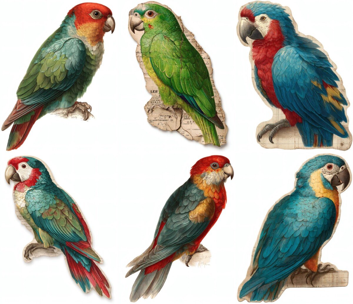 parrot – 24 Parrot Ephemera Cuts Stickers
