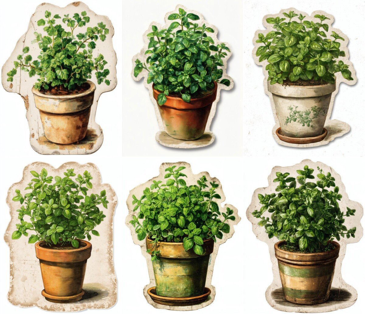herb – 24 Herb Pot Ephemera Cuts Stickers