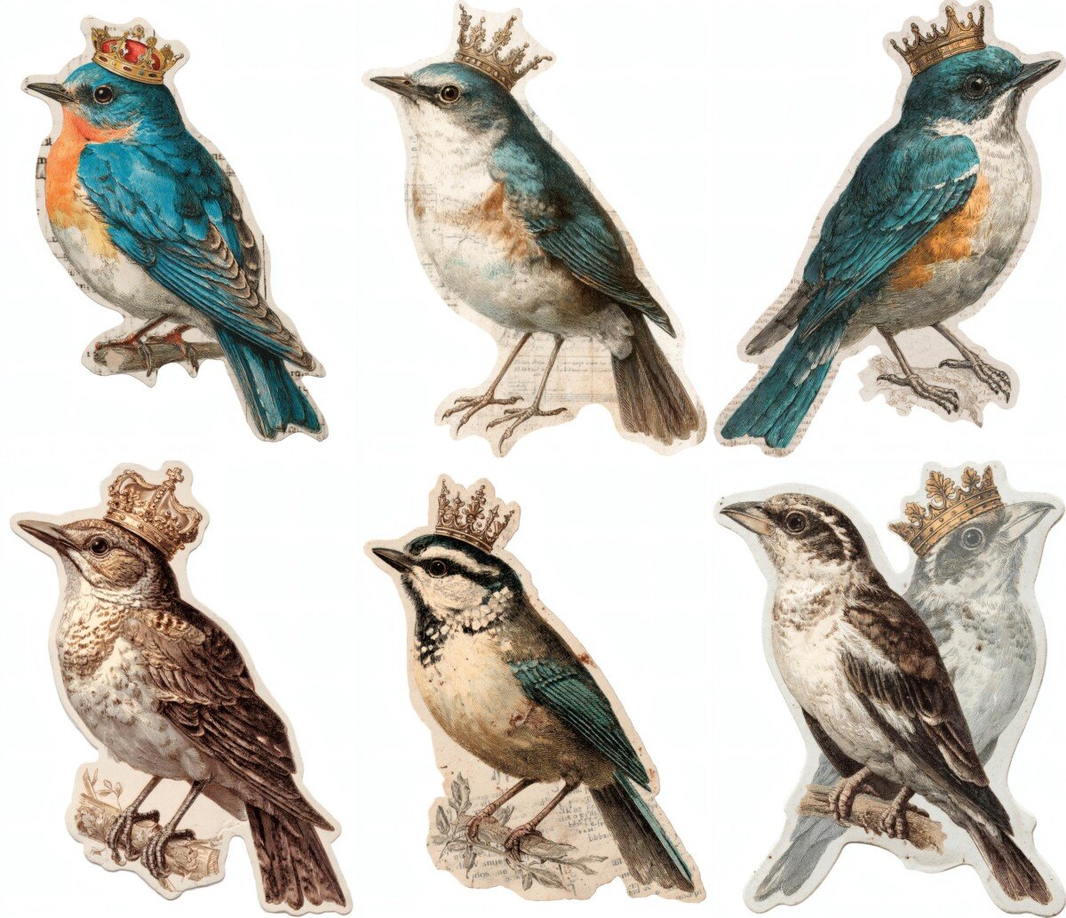 crowned – 20 Crowned Bird Cuts Junk Journal Kit